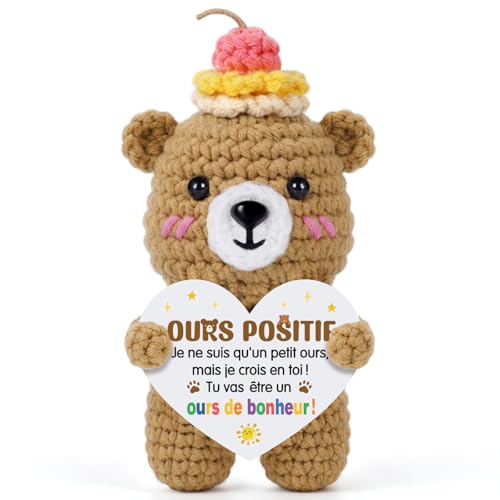 Buioata Ours Positive, Cadeau Femme, Cadeau Anniversaires pour Femme Homme Frere Sœur Ami, Ours en Peluche Fun pour Fille Garcon, Cadeau Copine Amitié - Peluche Motivation