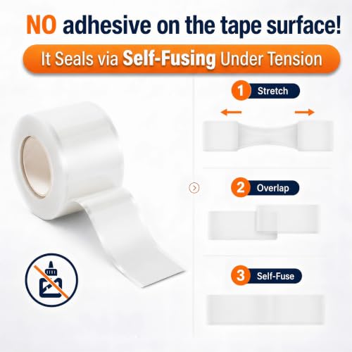 Image of White Self Fusing Silicone Tape 4 Rolls Plumbers Tape 1 in x 10 Ft | Flex Seal Tape for Leak, Garden Pipe Repair Kit, Self Adhesive Tape for Outdoor, Insulating Electrical Tape, Heat Resistant