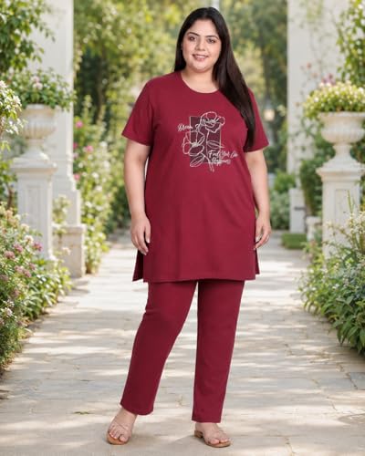 Image of In Love Women's Printed Cotton Plus Size Longline T-Shirt with Pockets | Cotton fabric - soft longline T-shirt with easy plus-size fit