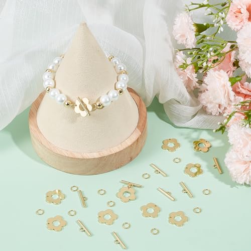 Beebeecraft 1 Box 10 Sets Flower Toggle Clasps 18K Gold Plated Brass Flower Toggle Connector T Bar Clasps Sets with Jump Rings for Spring Theme DIY - Image 4