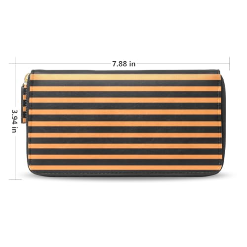 Long Wallets Leather Bifold Wallet for Women Orange Black Stripe with Zipper Credit Card Holder Large Capacity2