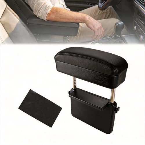 Flecto Car Armrest Storage Box Adjustable Height Car Seat Gap Filler Organizer and Elbow Rest Support Compatible with Most Car Models Console Extension for Driver Fatigue Relief Black