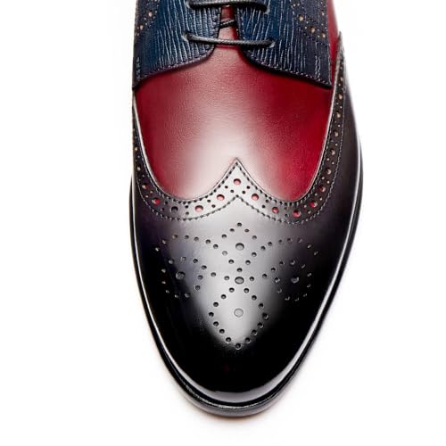 Image of Men's Dress Shoes, Two Tone Black Red Wingtip Oxford Shoes for Men, Brogue Lace Up Formal Business Wedding Derby Shoes
