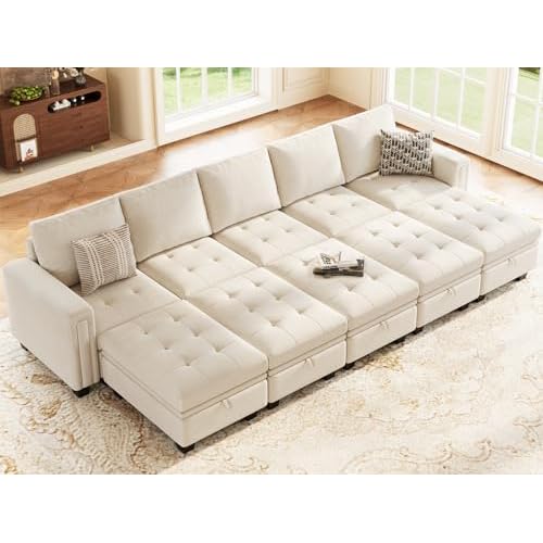 Belffin Velvet Modular Sectional Sofa Oversized 10-seat Sectional Sleeper Sofa Modular with Storage Ottoman Convertible Sectional Couch Bed with Rever