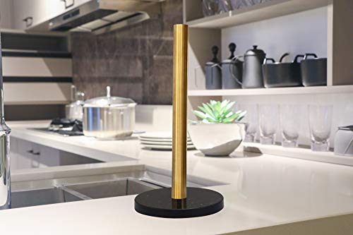 LUTAVOY Paper Towel Holder Kitchen Standing Paper Towel Roll Holder with Marble Base for Bathroom Kitchen Countertop(Brushed Gold,Black Base KZ44)