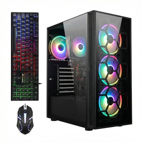Image of STGAubron Gaming PC Desktop Computer, Ryzen 5 2400G up to 3.9GHz, Radeon RX 580 16G, 16GB DDR4, 512GB SSD, WiFi 6, BT 5.0, RGB Fan x4, Windows 11 Home