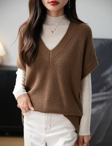 Women's Merino Wool Blend Sweater Vest 2025 Fall Winter Casual V Neck Sleeveless Knit Pullover Sweater3