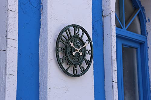 KUNY Outdoor Grosse Retro Gartenuhr Wetterfest, Badezimmeruhr Groß Vintage Dekorativ Ornament Wanduhr mit ohne TickgeräUsche Moderne Uhr