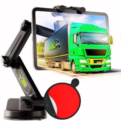 Tablet Holder for Truck Tablet Mount - iPad Mount for Truck Heavy Duty Super Suction Cup 16.7 inch Long Arm & Stable Device & iPad Holder for Dashboard Dashboard Pad Windshield and Window -Commercial