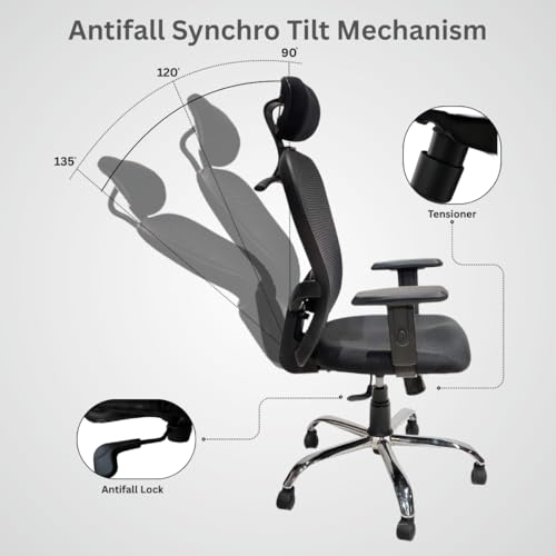 Image of Ergonomic Office Chair with Headrest, Mesh Back, Adjustable Arms, Chrome Base, Black