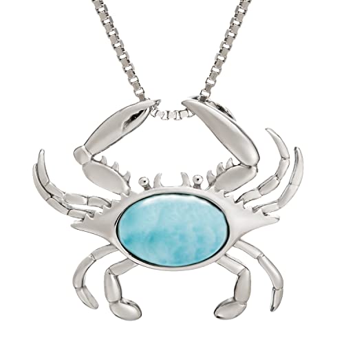 925 Sterling Silver Natural Larimar Crab Necklace Pendant with 18