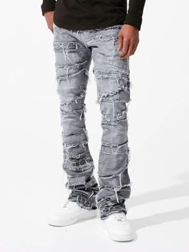 Mens Skinny Jeans Straight Leg Punk Rock Hip Hop Streetwear Frayed Stacked Jeans3