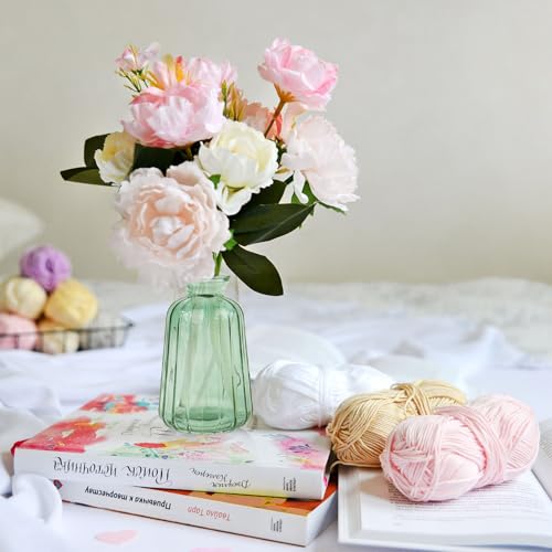 6 Stück Kleine Vasen für Tischdeko Mini Glasvase Set für Tischdeko Hochzeit (11× 6,5cm, hellgrün)