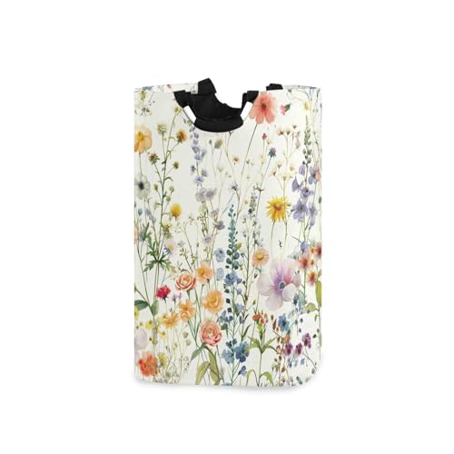 Jihqo Laundry Hamper Basket Adorable Wildflowers Collapsible Nursery Storage Bin Waterproof Clothing Baskets for Home Bedroom Bathroom Washing Room