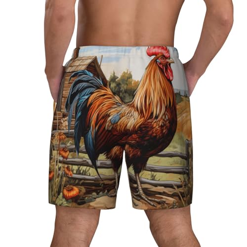 Rooster On Wood in Farmland Print Men Stylish Functionality Swim Trunks Breathable Beach Shorts Surfing Gym Fishing4