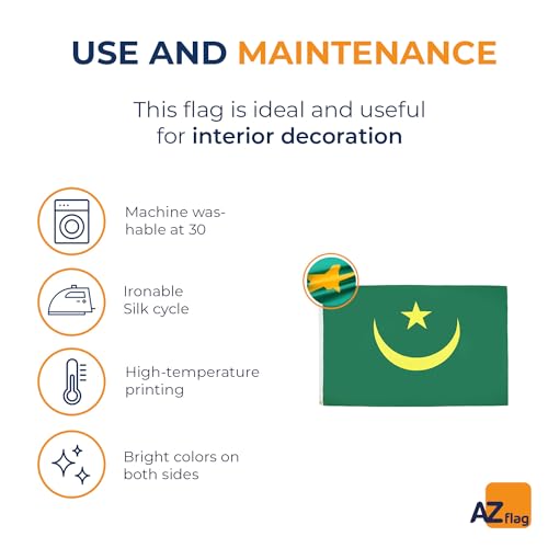 Image of AZ FLAG - Mauritania Flag - 3x5 Ft - Light Polyester Mauritanian Banner with Two Brass Eyelets - Fade Resistant - Vivid Colors - 3' x 5' Feet - 150x90 Cm