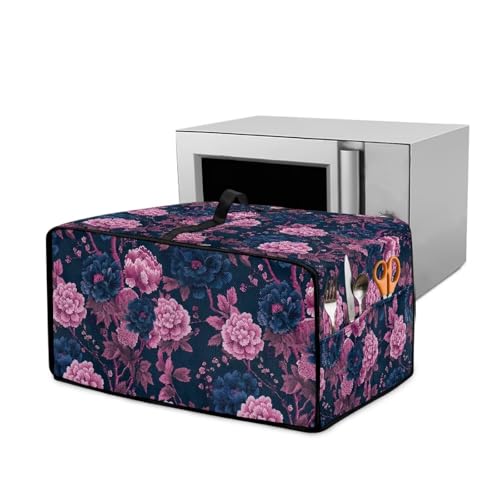 Wanyint Funda para horno tostador tamaño L (57 cm de ancho) - Tela decorativa para mini hornos, accesorios de cocina elegantes para el hogar, peonía azul oscuro rosa