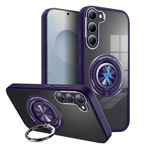Image of KARWAN️360 Degree Stand with Mag-Safe Case with N52 Strong Magnets Mag-Safe Phone case Cover for Samsung Galaxy S23 || Mobile Back Cover for Samsung Galaxy S23 || Purple