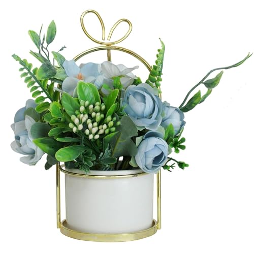 Image of TIED RIBBONS Artificial Rose Flowers with Pot Stand Decorative Items for Home Decor Living Room Kitchen Bedroom Office Table Set (20.3 Cm X 10.1 Cm, Multi)