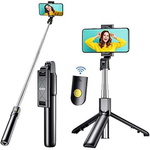 Gritin Selfie Stick, 3 in 1 Bluetooth Selfie Stick Tripod, Extendable and Portable Selfie Stick with Detachable Wireless Remote & Stable Tripod Stand, Compatible with iPhone/Galaxy/Huawei, etc Cover
