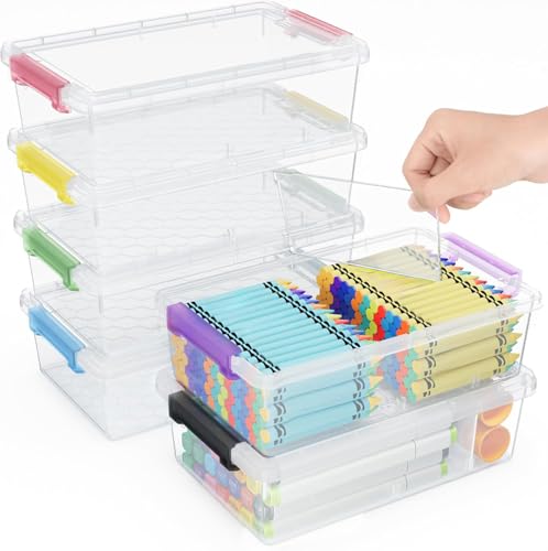 Image of 6 Pack Extra Large Pencil Box with Removable Divider, Thickened Pencil Case Bulk, Clear Crayon Marker Organizer Stackable Plastic Small Storage Containers for Pen Craft School Supplies (Multi)