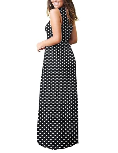 Image of AUSELILY Women's Summer Sleeveless Loose Plain Casual Long Maxi Dresses | Year Round wear solid floral print, Casual daily wear, Empire waist, Floor length, Side pockets New