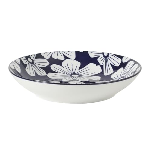 Image of Gibson Home Heritage Sky 4-Piece Pasta Bowl Set, 8 Inch Round Stoneware Bowls, Blue & White Floral Design, Decorative Everyday Use