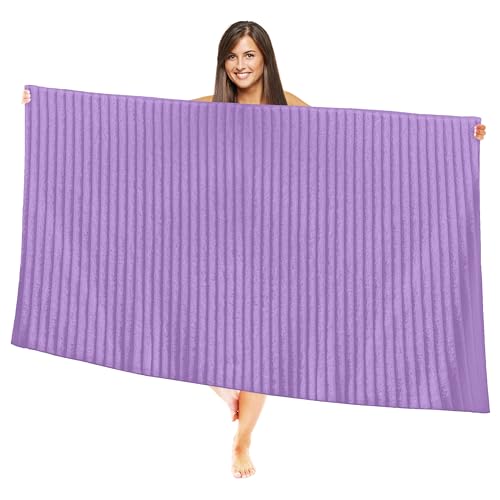 Image of Elegant Comfort 100% Turkish Cotton Corduroy Ribbed Luxury Jumbo Bath Towel Ultra Soft - 35 x 70 Inch - Luxury Spa Premium Hotel Quality Highly Absorbent and Quick Dry Large Bath Towel, Lilac