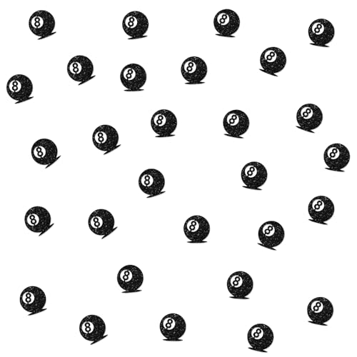 120 Magic 8 Ball Confetti, Black Glitter Billiard Ball Paper Confetti for Snooker Pool Balls Party, Billiard 8 Cut Out for 8th Birthday Party Table Decoration