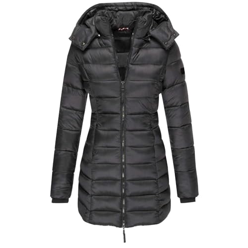CUTeFiorino Abrigo de invierno para mujer, largo y cálido, chaqueta de plumón con capucha, chaqueta acolchada con cremallera, chaqueta acolchada de invierno, chaqueta de esquí gruesa, impermeable