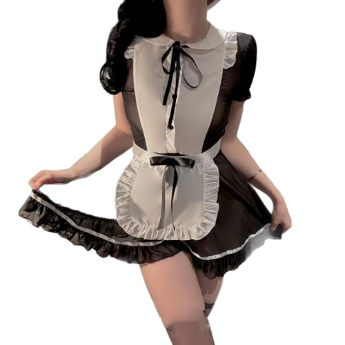 Costume de soubrette française pour femme à finitions dentelle et tablier blanc traditionnel