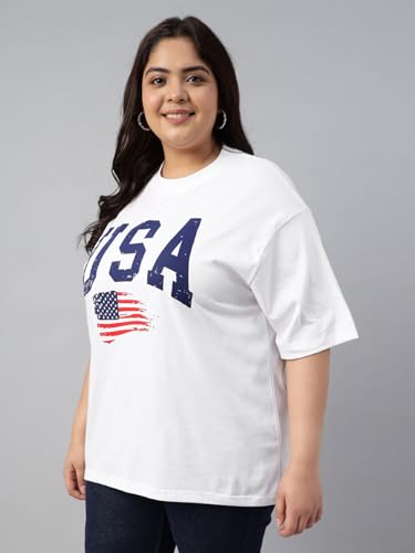 Image of JUNEBERRY 100% Pure Cotton Oversized Baggy Fit Cool Front Chest Graphic Printed Half Sleeve Plus Size T-Shirt for Women & Girls (Sizes: 2XL to 5XL)
