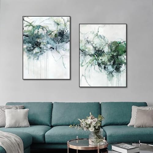 Tableau abstrait vert et or pour salon élégant | Triptyque chic 30x60 cm décor nordique