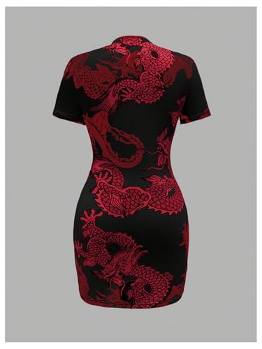 Image of Floerns Women's Cheongsam Chinese Traditional Dragon Print Qipao Bodycon Mini Dress
