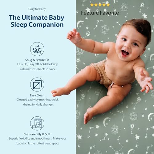 Cot Bed Sheets 140 x 70 cm Fitted Super Soft & Breathable Toddler Bed Sheets Cozy Baby Cot Sheets 3 Pack Gray Green Constellation