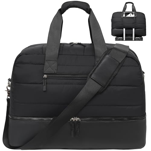 CAMTOP Travel Weekender Bags for Women with Shoe Compartment Quilted Puffer Tote Bag Carry on Duffel Bag for Overnight Hospital Bag for Women Labor Delivery