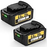 ARVEDY 2 Pack 20V 6.0Ah Max Replacement Battery for Dewalt - Upgraded Lithium ion Batteries Compatible with Dewalt Charger DCB200 DCB201 DCB203 DCB206 DCB210 DCD DCF DCG Cordless Power Tools (Black)