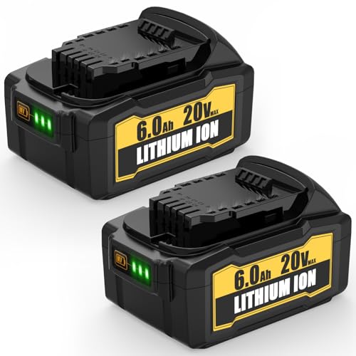 ARVEDY 2 Pack 20V 6.0Ah Max Replacement Battery for Dewalt - Upgraded Lithium ion Batteries Compatible with Dewalt Charger DCB200 DCB201 DCB203 DCB206 DCB210 DCD DCF DCG Cordless Power Tools (Black)