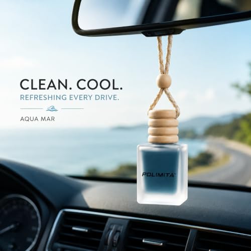 Image of Aqua Mar Car Hanging Perfume | Long Lasting Car Air Freshener | Wooden Cap Glass Bottle | Fresh Ocean Fragrance | Leak Resistant | Up to 30 Days | 8ml