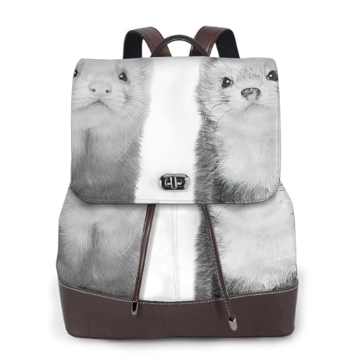 Sac à dos en cuir imprimé furet multifonction pour ordinateur portable