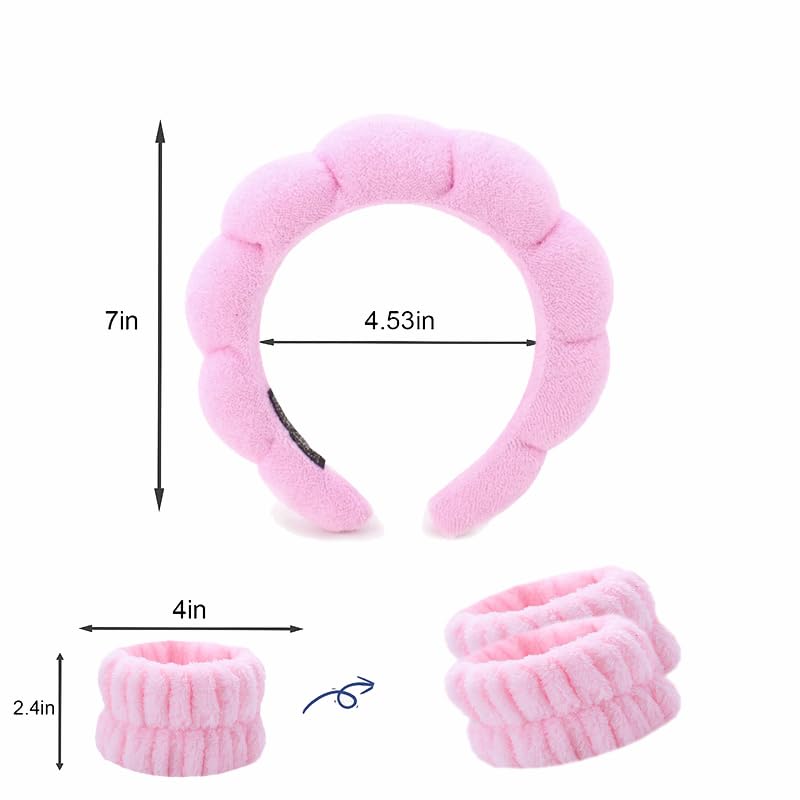 Miniatura 3 de VNIHTT Juego de diadema y pulsera de spa prémium para mujer, absorbente, suave y cómodo, perfecto para el cuidado de la piel, maquillaje, yoga,