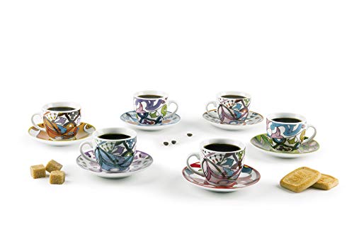 Excelsa Lisboa - Juego de 6 tazas de café con platillo, porcelana, multicolor - Imagen 3
