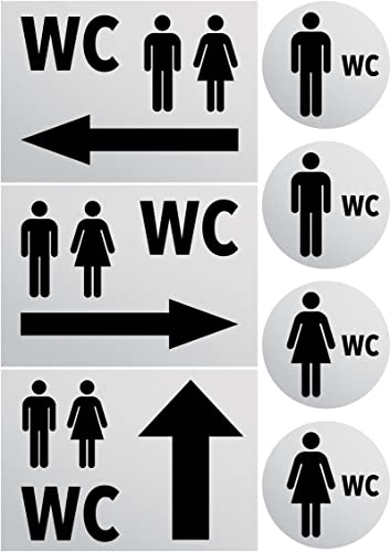 Clever Pool Aufkleber WC Toiletten Set Damen + Herren Schild wetterfest - Toilettenschild Türschild Folienschild D = 148 mm Hinweisschilder neutral grau (2 WC Herren-Damen+3 Pfeil grau)