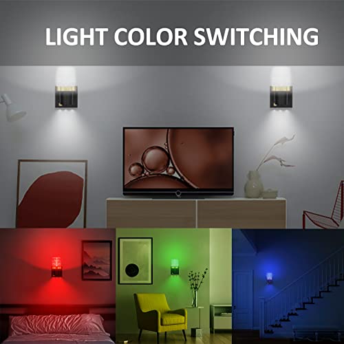 Wall Sconces Set Of 2, Plug In Wall Sconces Light With 2 Remote, 10W Up And Down Wall Mounted Lamps For Bedroom, Color Changing Sconces Wall Lighting Decor, Wall Lights Fixture Room Hallway Mood Light #TOP2