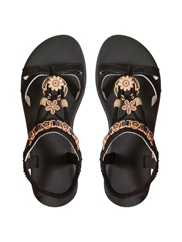 GORGLITTER Women's Floral Boho Western Flat Sandals Open Toe Flip Flops Ankle Strap Beach Slide Shoes