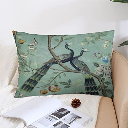Synthwave A Teal Of Two Birds Chinoiserie Throw Pillow Covers 12"X20" Decorative Pillows Home Decor Pillowcase Aesthetic Pillow For Bedroom Living Room Dormitory College Sofa Bed Couch #TOP3