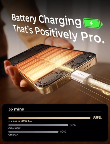 LISEN USB C Kabel Kurz 2m, 2 Stück PD 60W Schnellladekabel Und Datenkabel Nylon Typ C für iPhone 16/16 15 Pro/15 Pro Max Samsung Galaxy… – Ansicht 3
