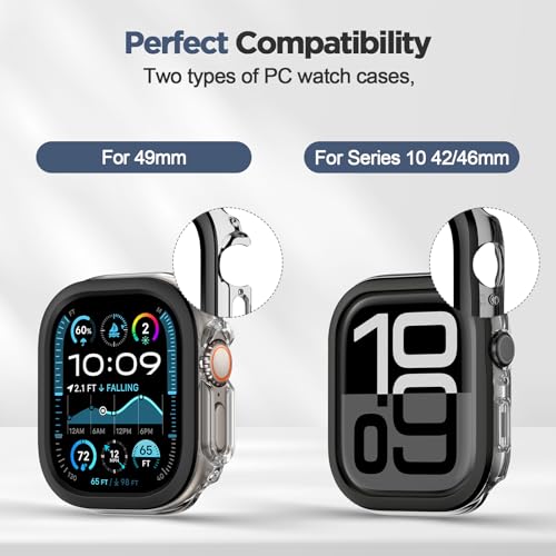 Image of XMUXI Compatible with Apple Watch Ultra 3 2 1 49mm Case Hard PC with 9H Tempered Glass Screen Protector, Full Protection Bumper Protective Cover for iWatch series 11 10 Case 42mm 46mm (Titanium,49mm)
