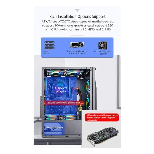 Gabinete de computadora tipo Mid tower compatible con Micro ATX, con panel lateral de vidrio templado y estructura de acero, refrigeración líquida para gaming y oficina miniatura 3