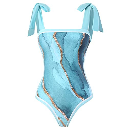 Women Swimsuits Abstract Printing Notched Square/V Neck Floral Vacation One Piece with Cover Up - Image 2